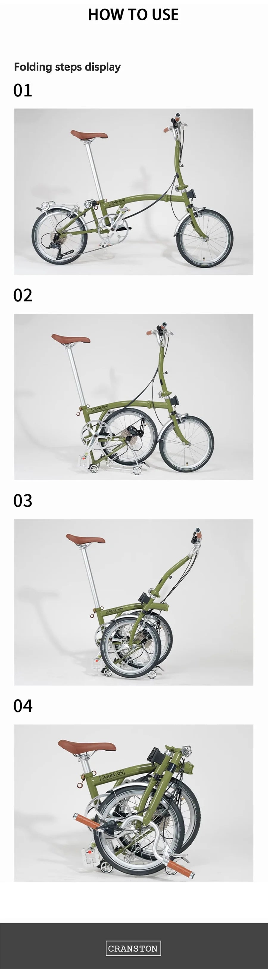 CRANSTON  R9 Max Matcha Green Triple Fold 53T Crankset 16 Inch Wheel 9-speed Foldable Bicycle Cr-Mo Frame Mini Folding Bike