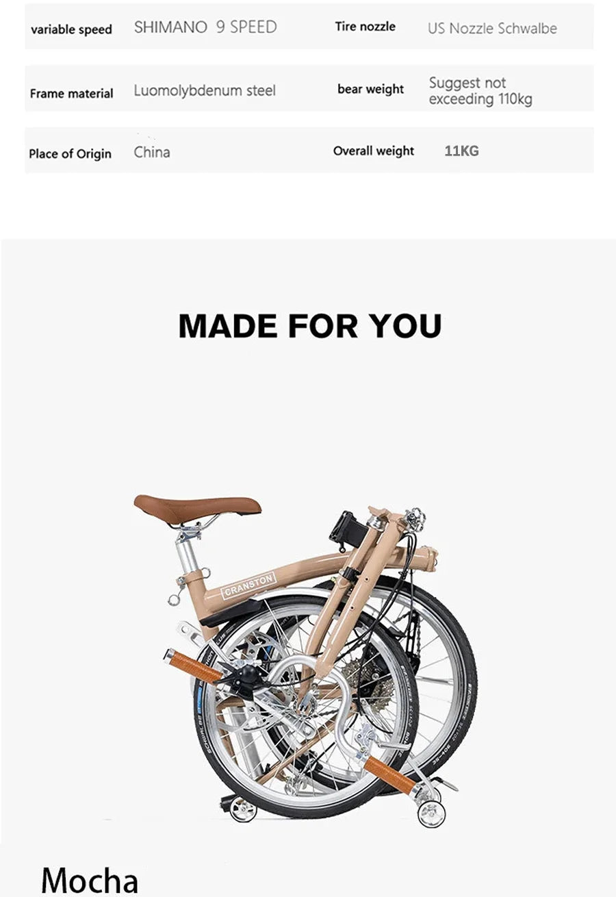 CRANSTON 16Inch 9 Speed Tri Fold Frame Folding Bicycle M handle Chrome Molybdenum Steel Bike Vehicle