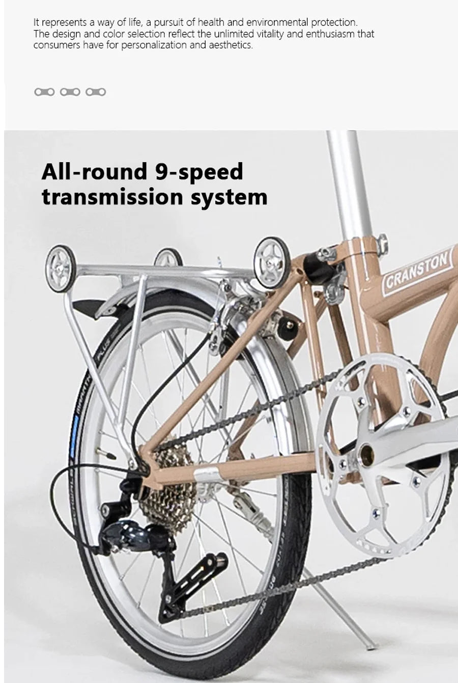 CRANSTON 16Inch 9 Speed Tri Fold Frame Folding Bicycle M handle Chrome Molybdenum Steel Bike Vehicle
