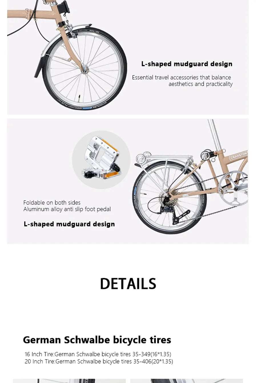 CRANSTON 16Inch 9 Speed Tri Fold Frame Folding Bicycle M handle Chrome Molybdenum Steel Bike Vehicle