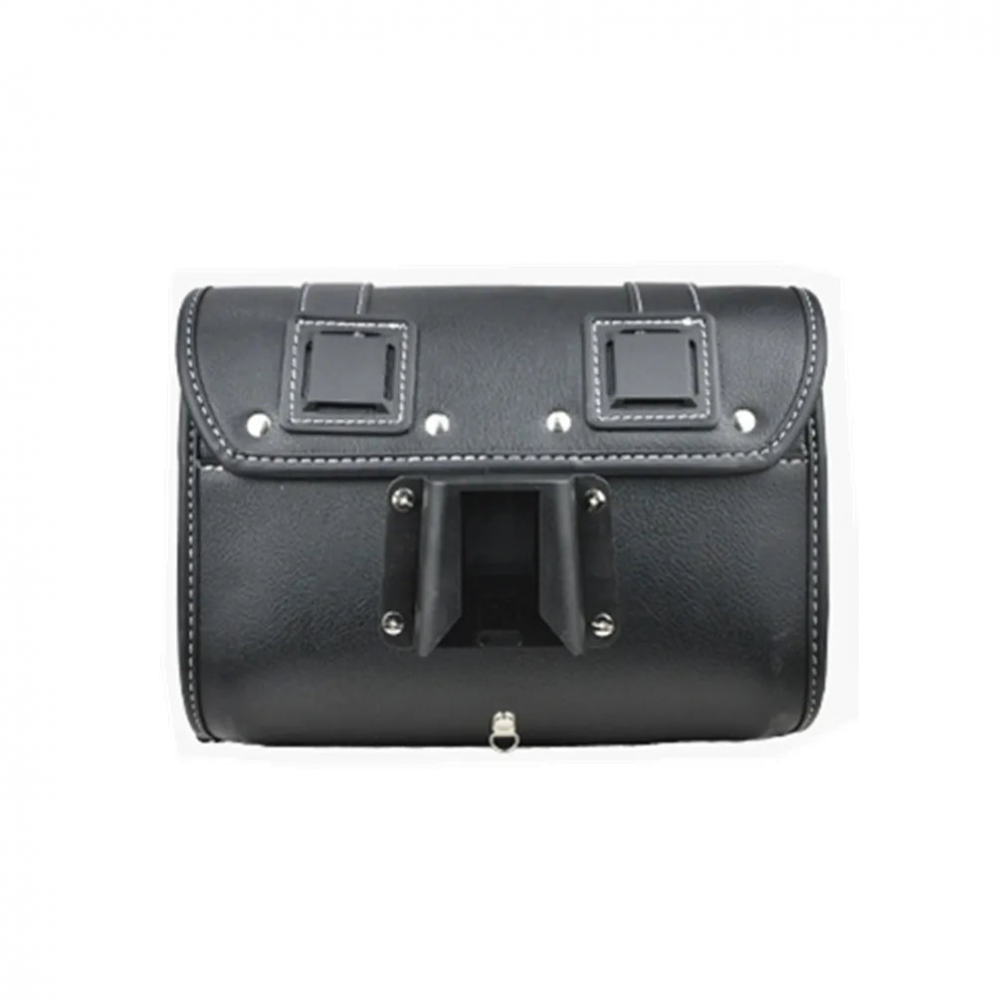 MEROCA Black Retro Leather Handlebar Bag with Silver Buckle,for Brompton/Dahon