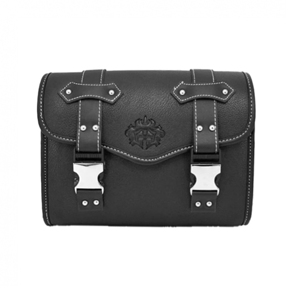 MEROCA Black Retro Leather Handlebar Bag with Silver Buckle,for Brompton/Dahon