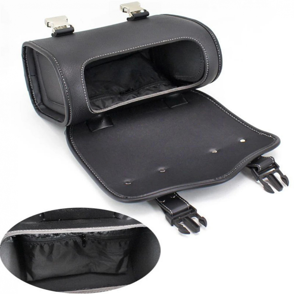 MEROCA Black Retro Leather Handlebar Bag with Silver Buckle,for Brompton/Dahon