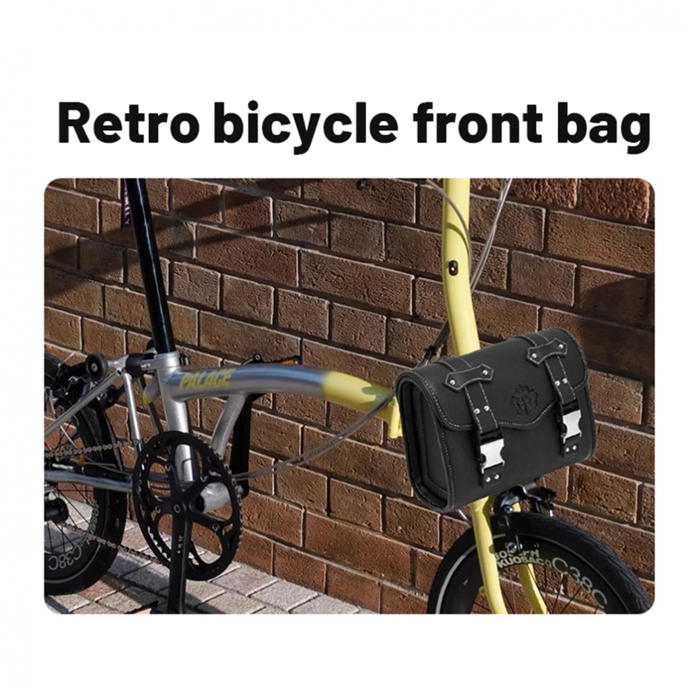 MEROCA Black Retro Leather Handlebar Bag with Silver Buckle,for Brompton/Dahon