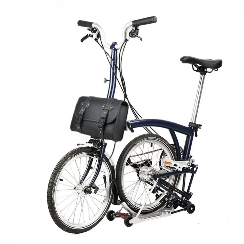 MEROCA Black Retro Leather Handlebar Bag with Black Buckle For Brompton/Dahon Bicycle