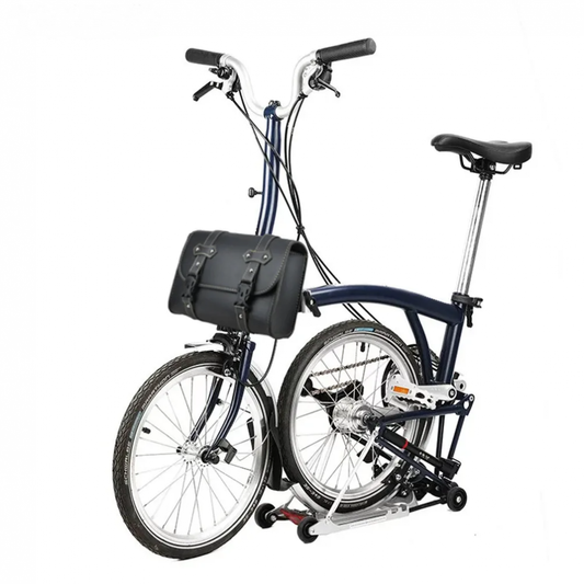 MEROCA Black Retro Leather Handlebar Bag with Black Buckle For Brompton/Dahon Bicycle