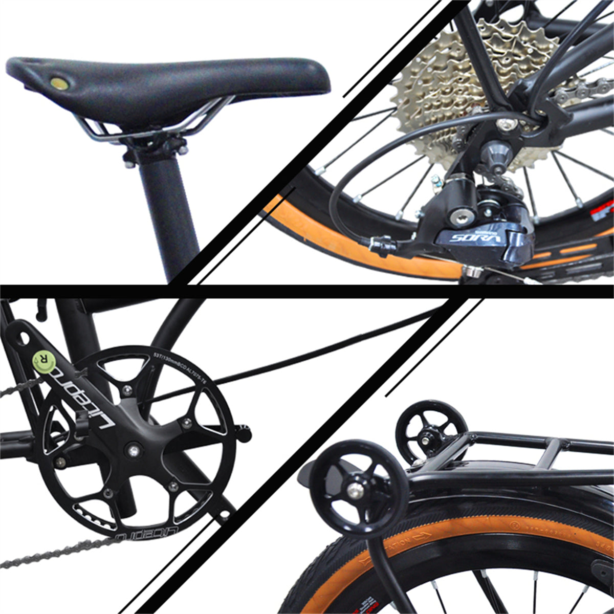 MEROCA Litepro 16Inch External 9 Speed Trifold Folding Bicycle Straight M Handlebar Steel Frame