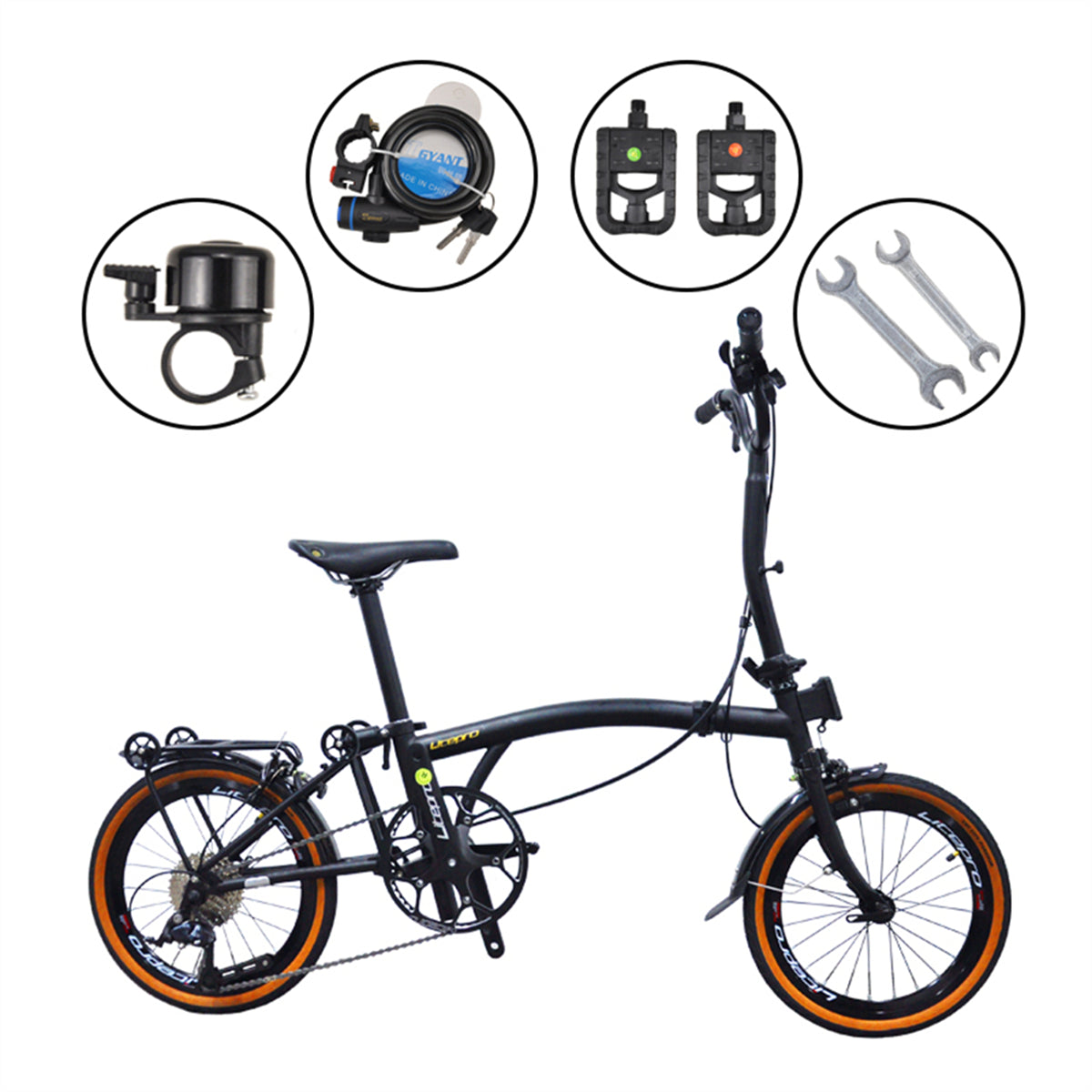 MEROCA Litepro 16Inch External 9 Speed Trifold Folding Bicycle Straight M Handlebar Steel Frame
