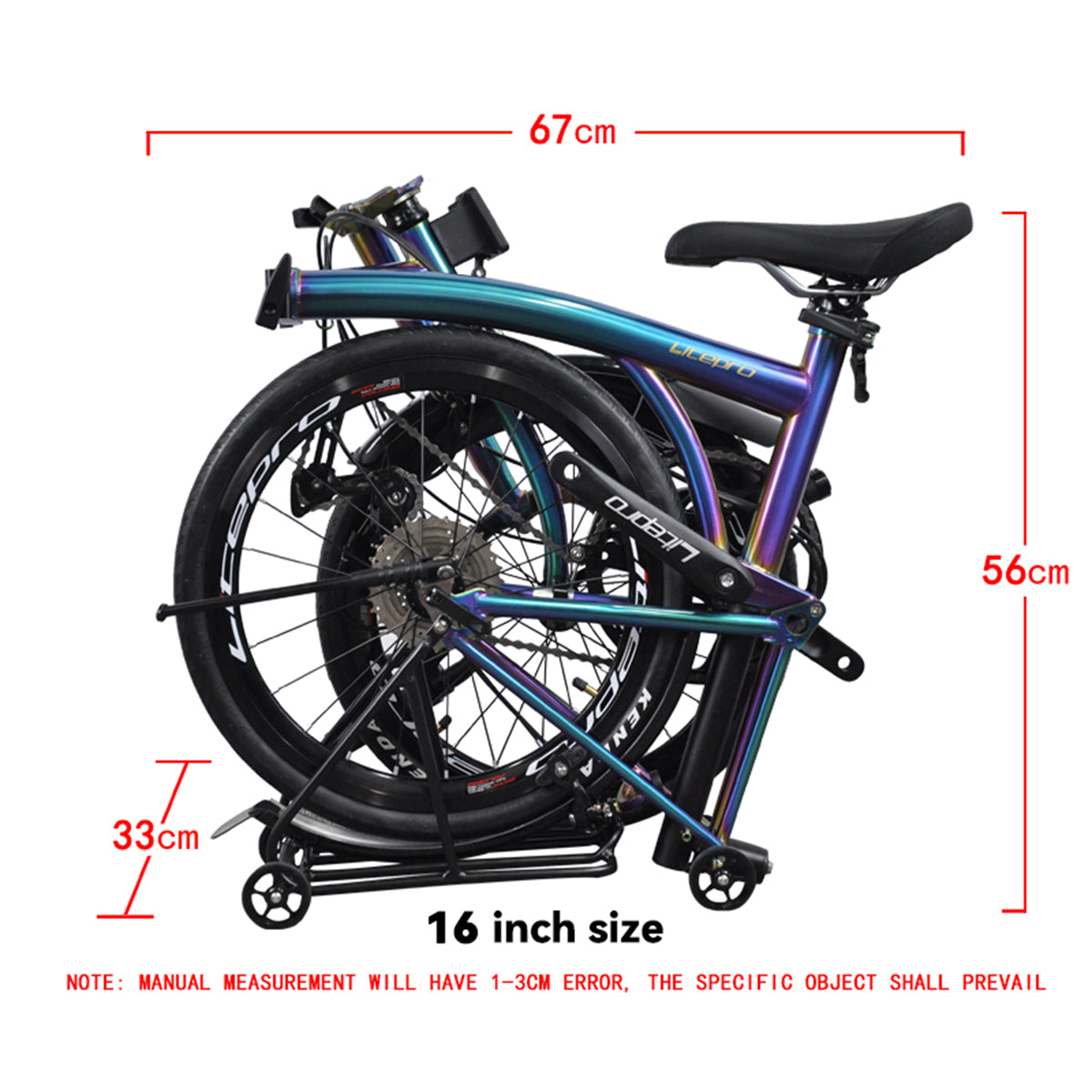 MEROCA Litepro 16Inch External 9 Speed Trifold Folding Bicycle Straight M Handlebar Steel Frame