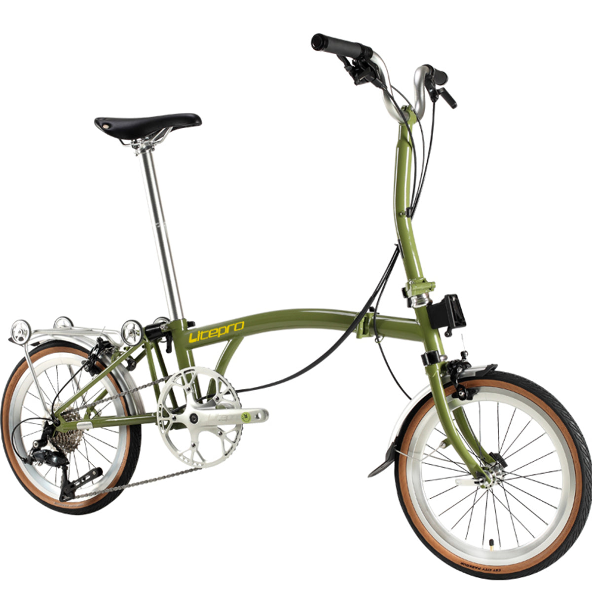 MEROCA Litepro 16Inch External 9 Speed Trifold Folding Bicycle Straight M Handlebar Steel Frame