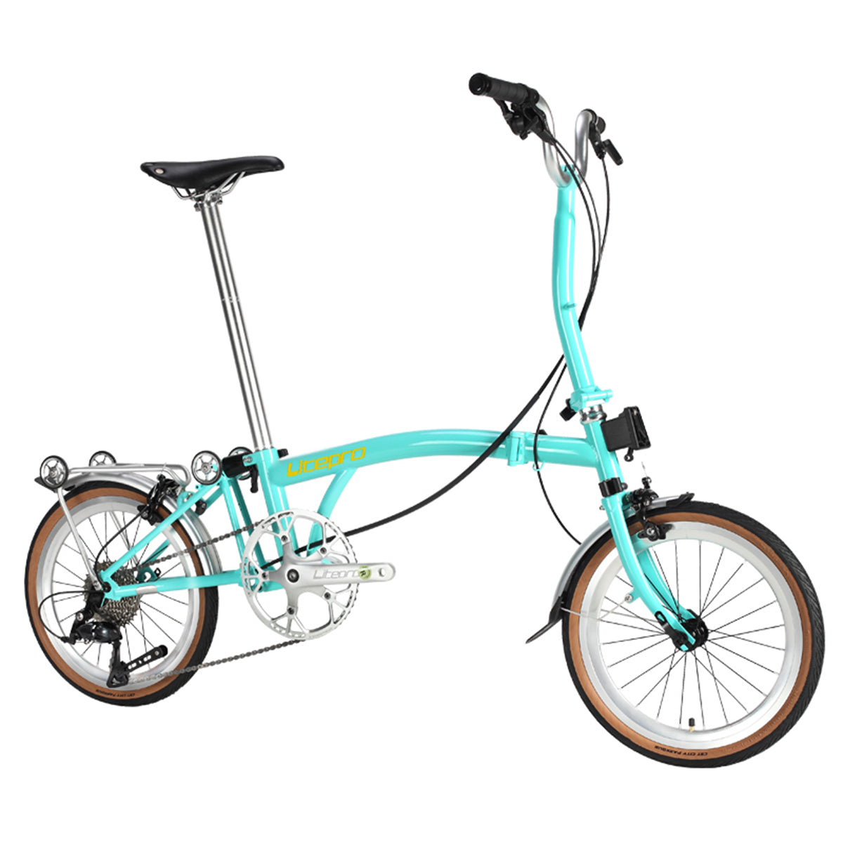 MEROCA Litepro 16Inch External 9 Speed Trifold Folding Bicycle Straight M Handlebar Steel Frame