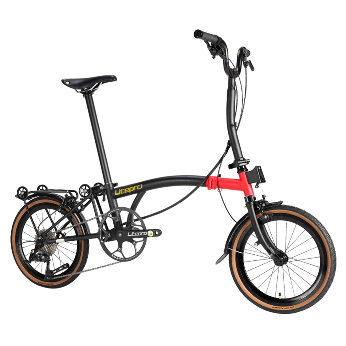 MEROCA Litepro 16Inch External 9 Speed Trifold Folding Bicycle Straight M Handlebar Steel Frame