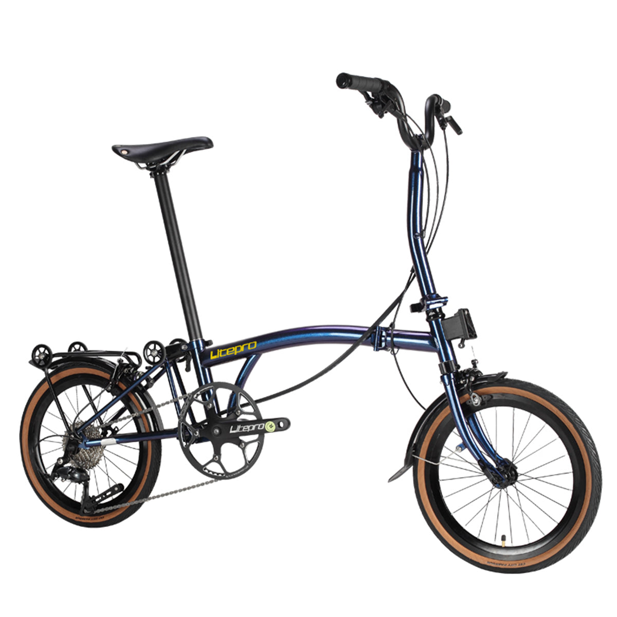 MEROCA Litepro 16Inch External 9 Speed Trifold Folding Bicycle Straight M Handlebar Steel Frame