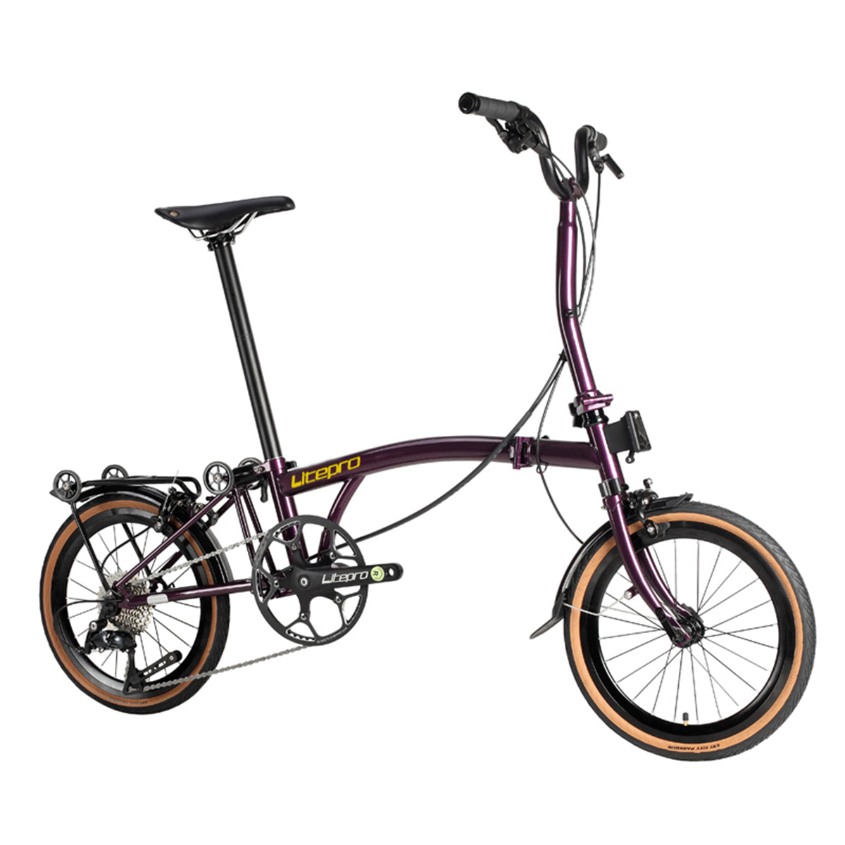MEROCA Litepro 16Inch External 9 Speed Trifold Folding Bicycle Straight M Handlebar Steel Frame