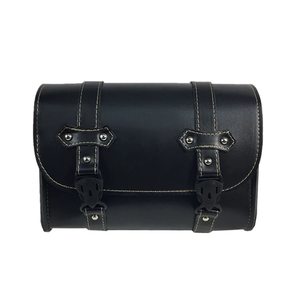 MEROCA Black Retro Leather Handlebar Bag with Black Buckle For Brompton/Dahon Bicycle