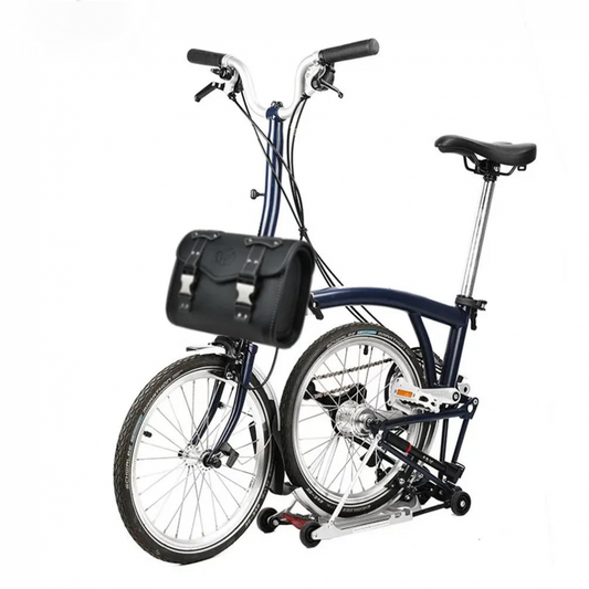 MEROCA Black Retro Leather Handlebar Bag with Silver Buckle,for Brompton/Dahon