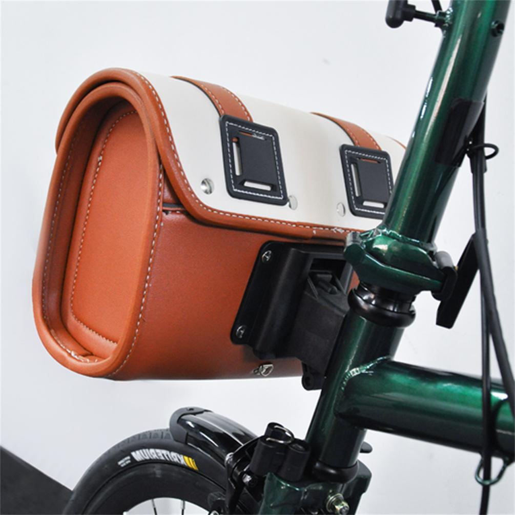 MEROCA For Brompton Bag Vintage Leather Bicycle Font Bag Bike 14 inch For Dahon Luggage